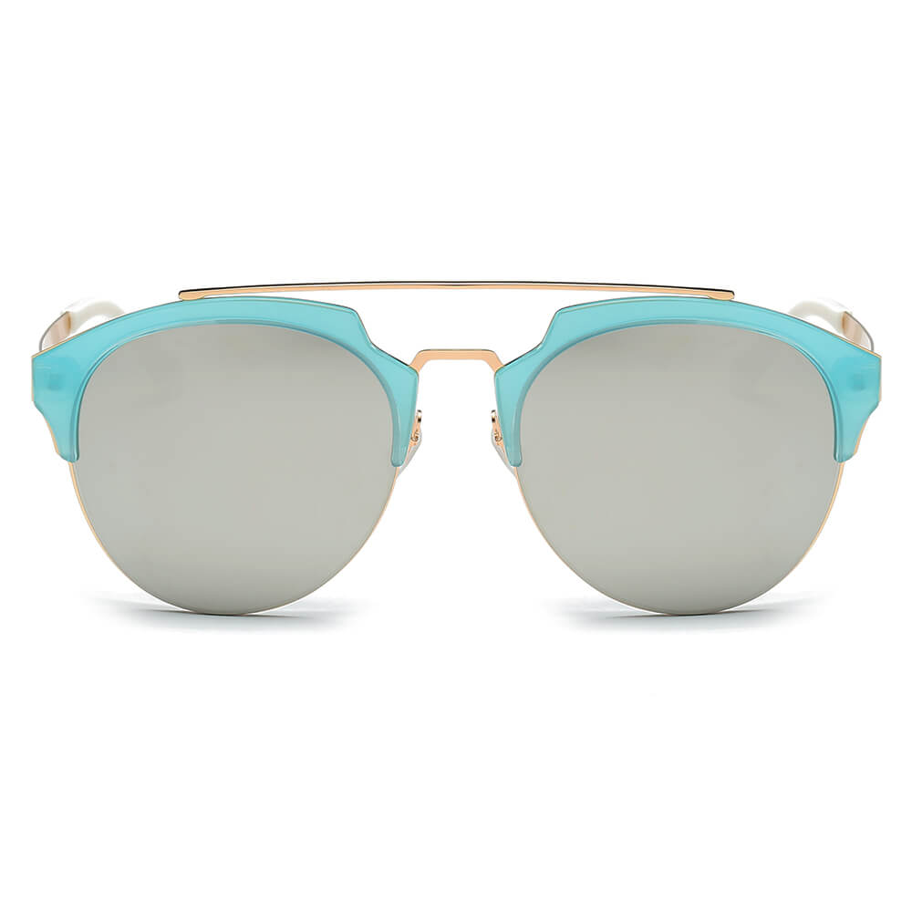 CA15 - Women Round Retro Half Frame Cat Eye Fashion Sunglasses