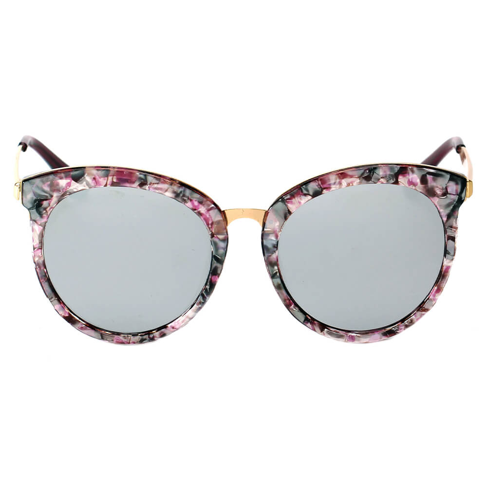 CD04 Vintage Oversize Round Mirrored Lens Horned Rim Sunglasses