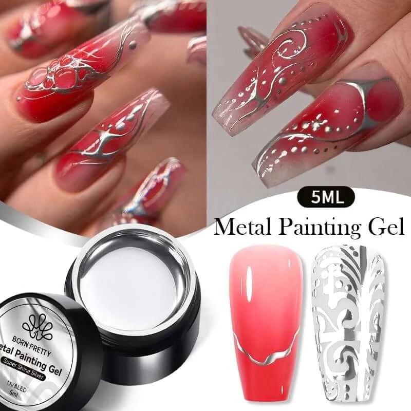 Nail Art Metallic Effect Flower Drawing Gel Polish for UV Nail Art - BORN PRETTY