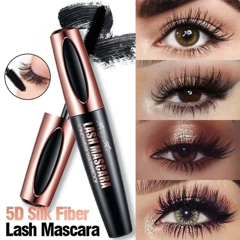 5D Silk Fiber Lash Curling Mascara - Water-Resistant Black Mascara for Lengthening and Thickening Eyelashes