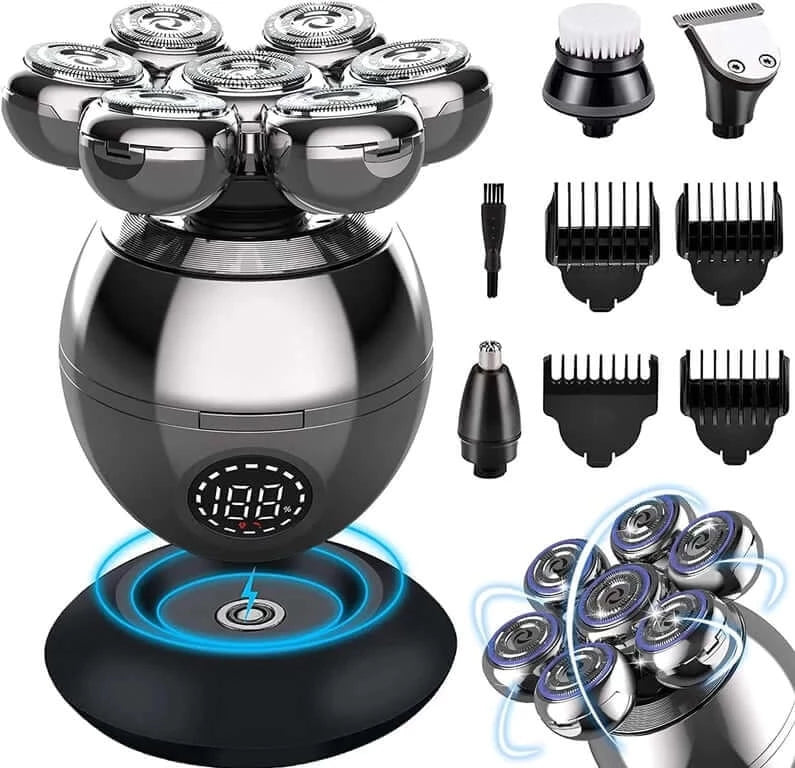 Portable Electric Head Shaver with 7D Floating Cutter for Men - Waterproof Beard Trimmer Clipper
