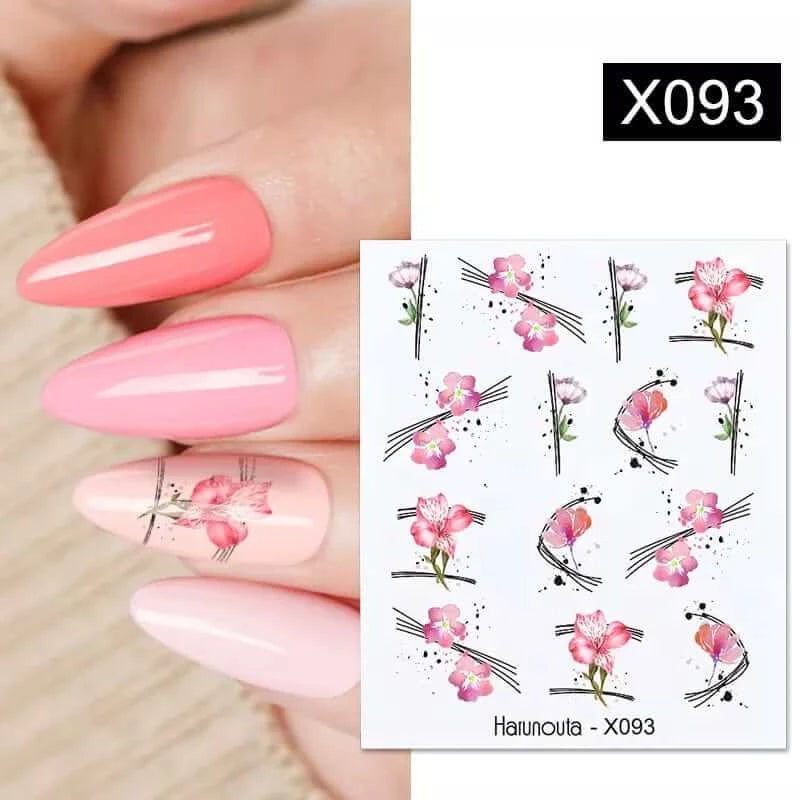 Pink Spring Flower Leaves Nail Water Decals - DIY Nail Art Stickers