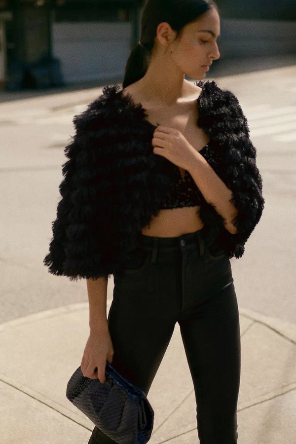 Faux Fur Capelet Tasseled Pattern