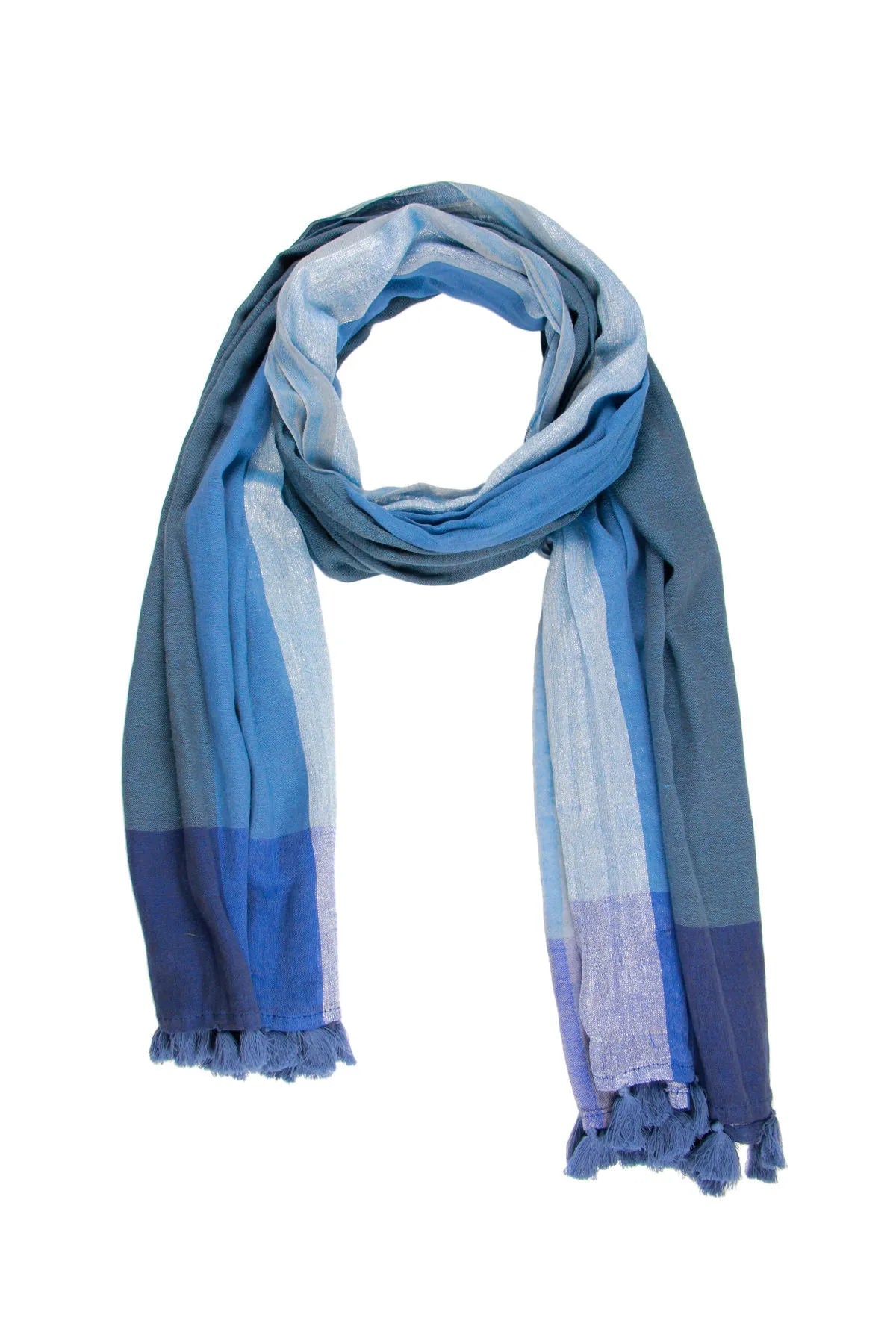 Tasseled Subtle Shimmer Shades Of Blue Scarf