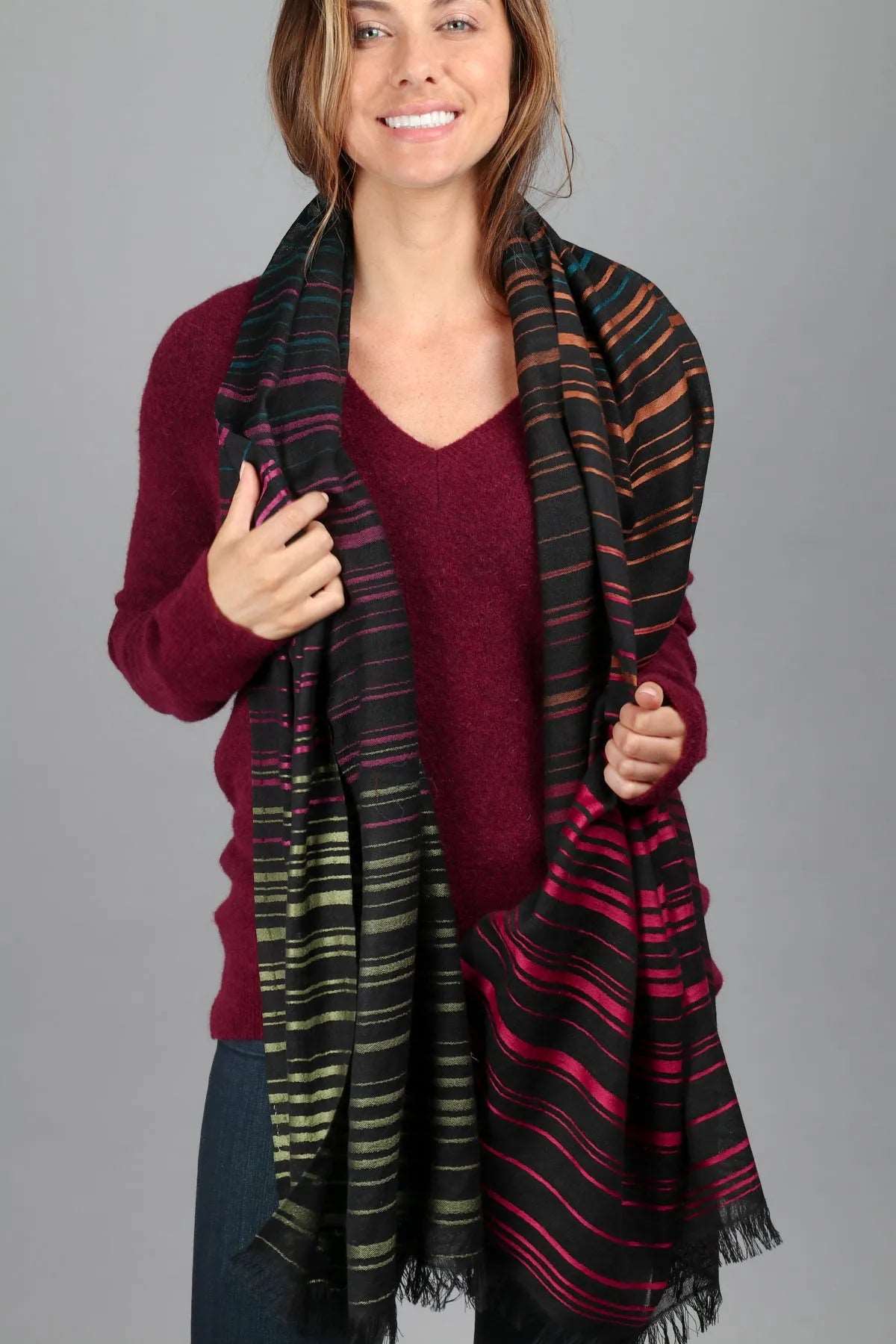 Black Multicolored Striped Scarf