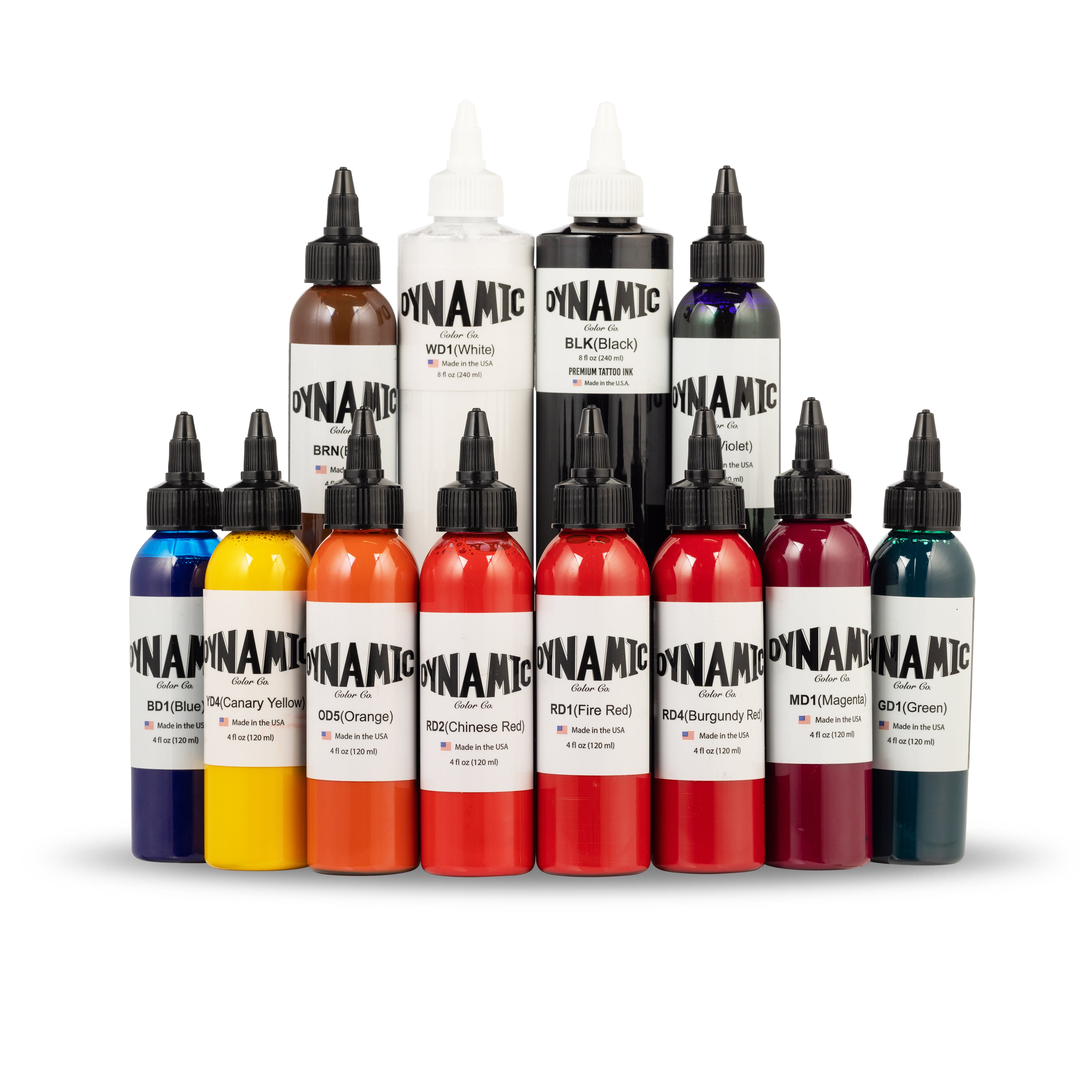OG Tattoo Ink Color Set - 4oz Bottles plus a 8oz Black and a 8oz White