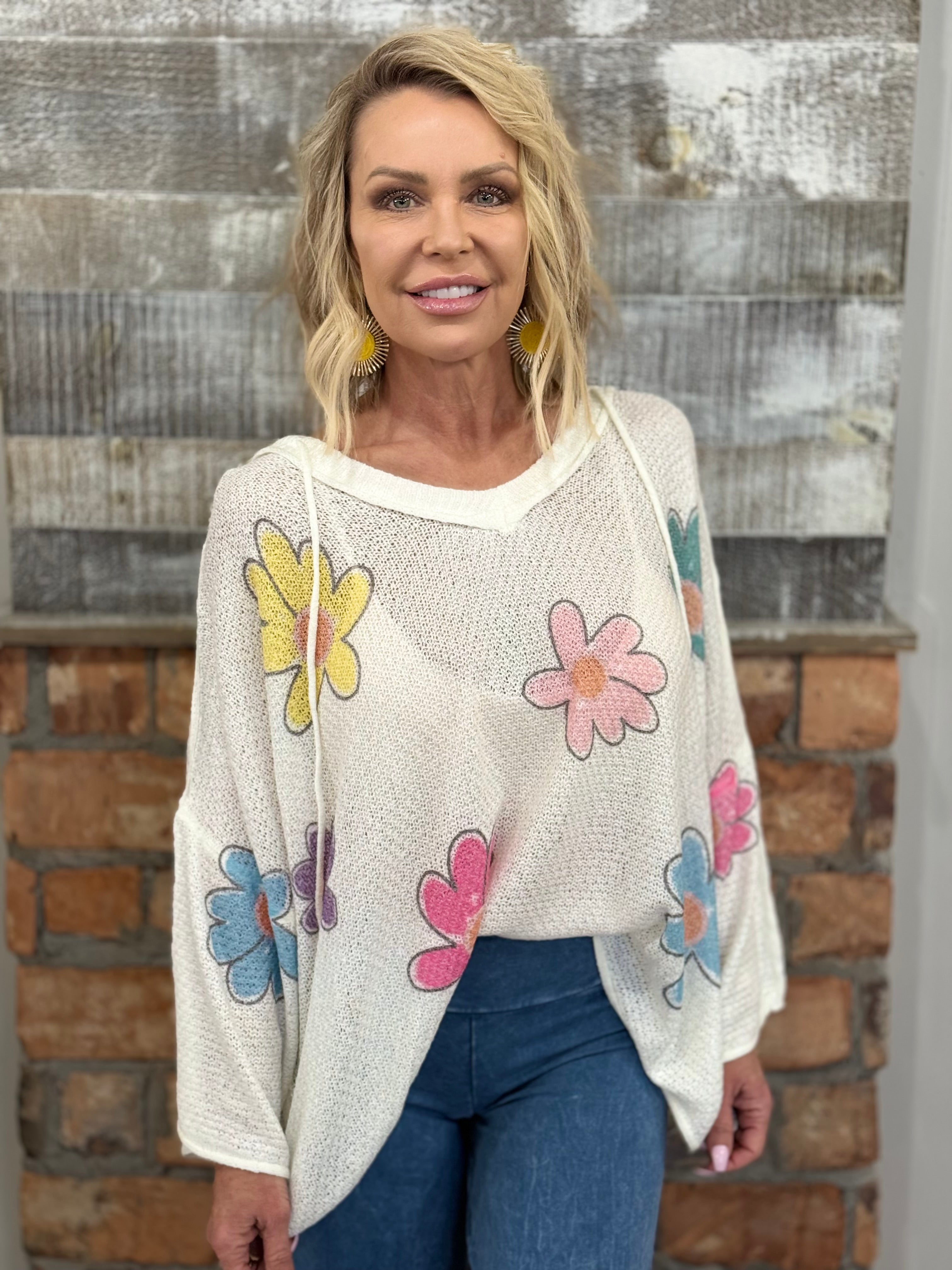 Hooded Flower Print Summer Sweater