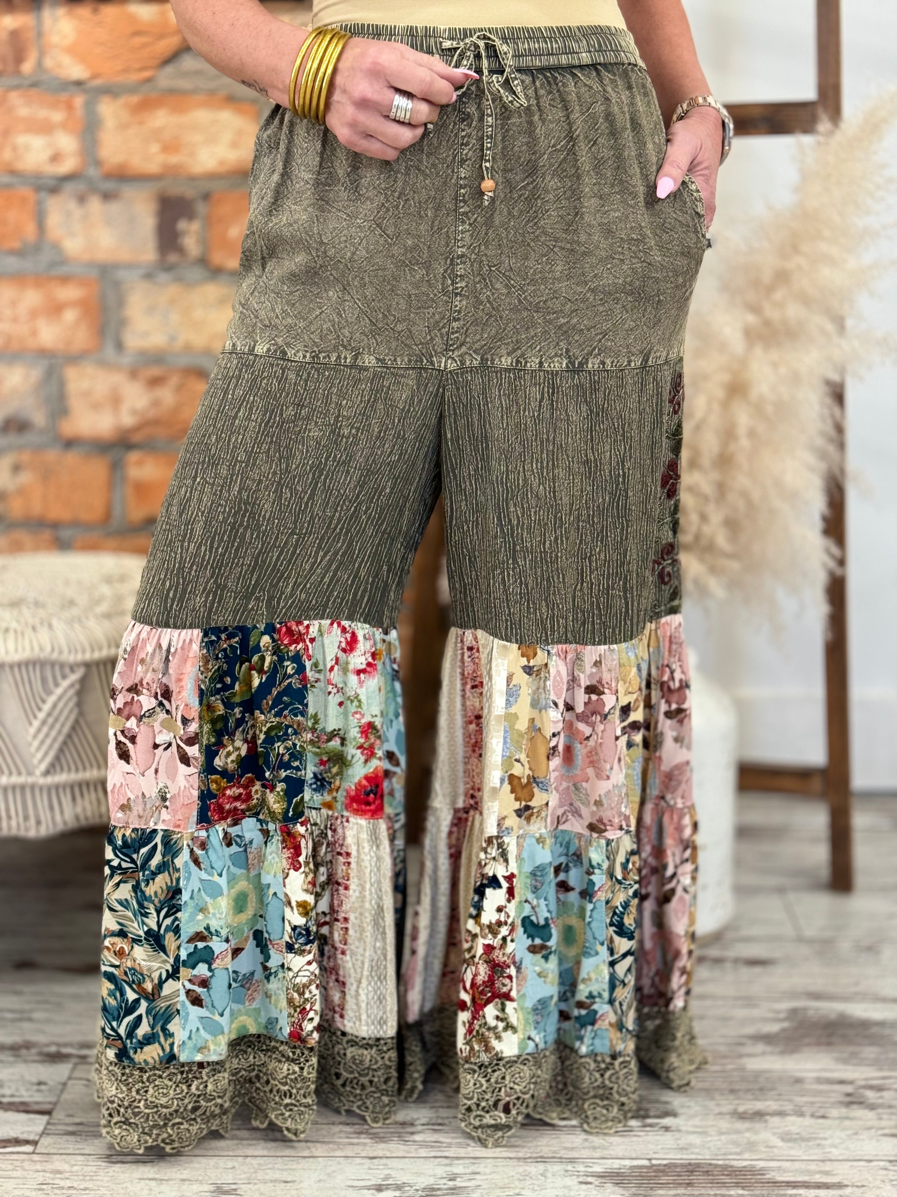 Boho Patchwork Wide Leg Pants