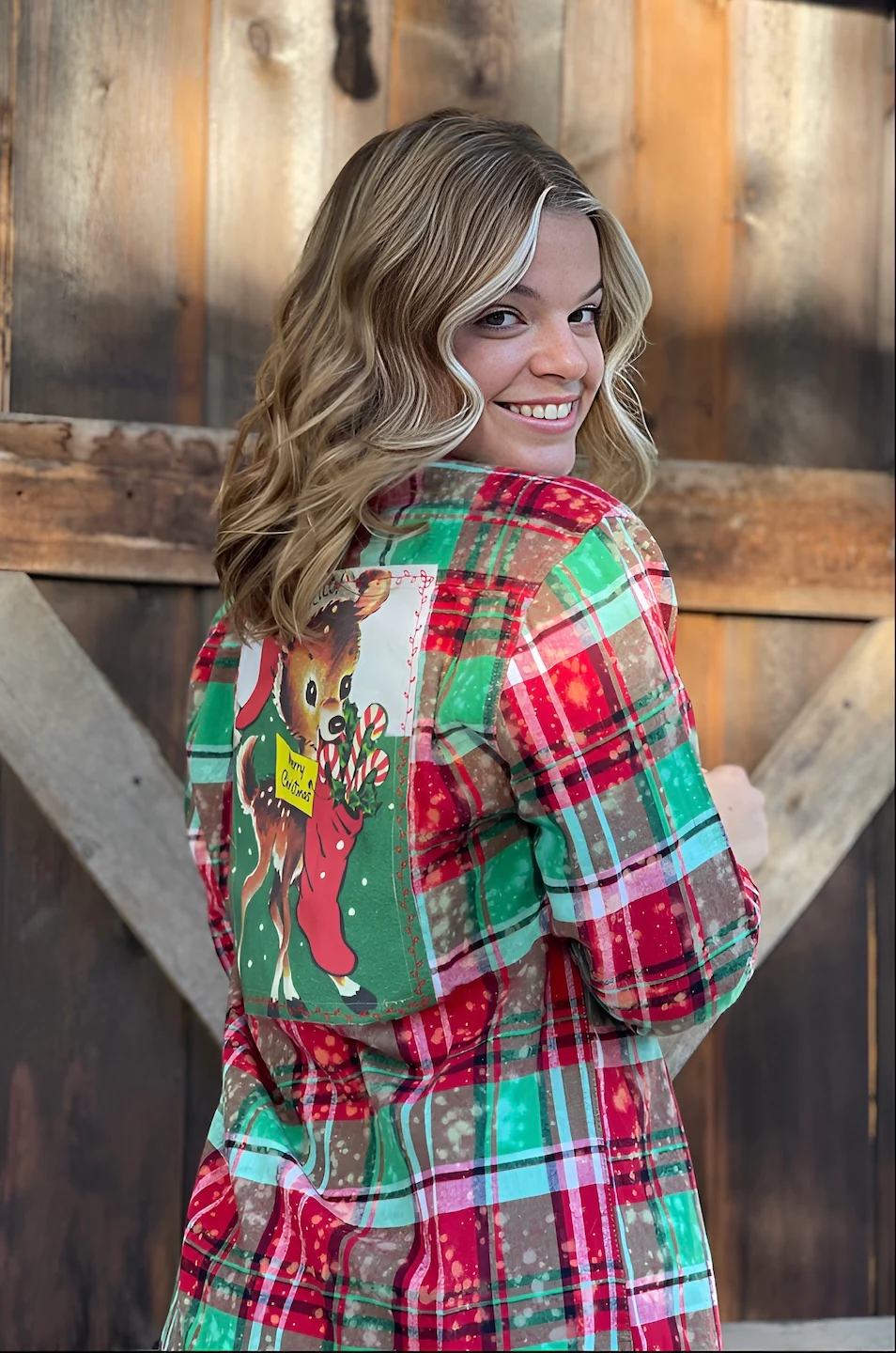 SANTAS LITTLE HELPER Flannel- Mistletoe Distressed Plaid