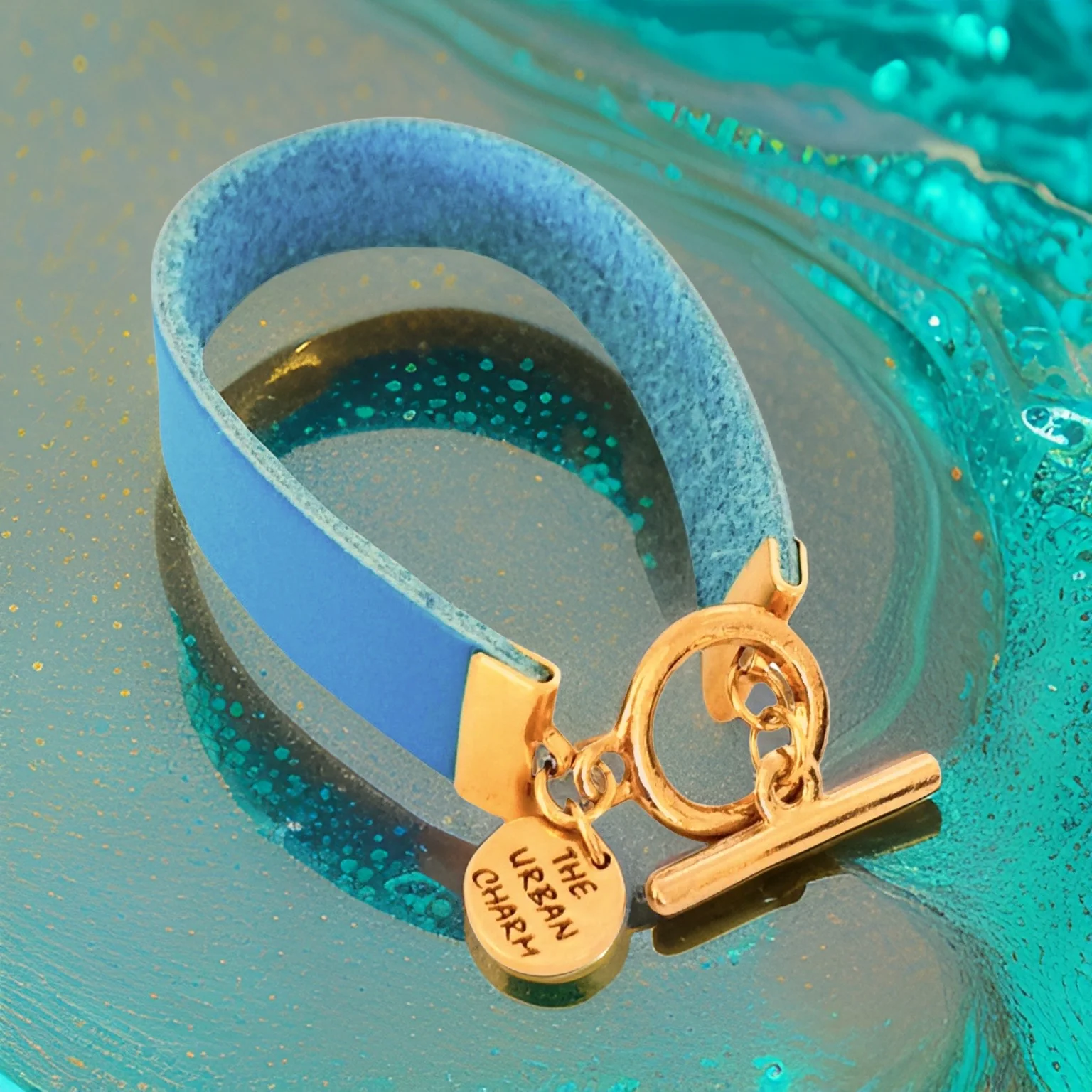 Baby Blue Leather Color Band Bracelet by The Urban Charm