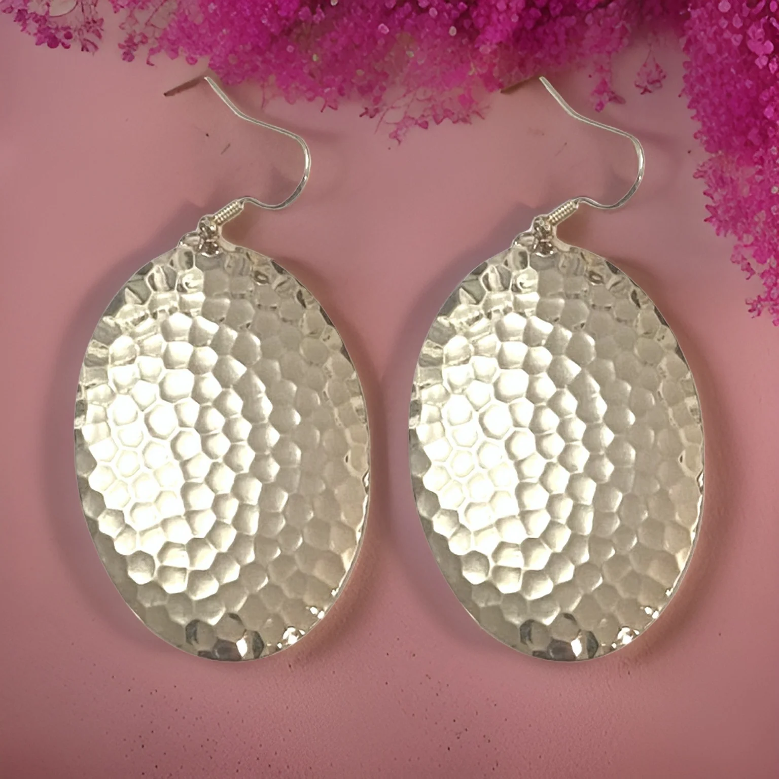 Hammered Oval Domed Dangle Earrings