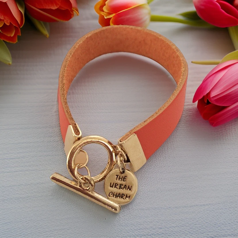 Orange Leather Color Band Bracelet