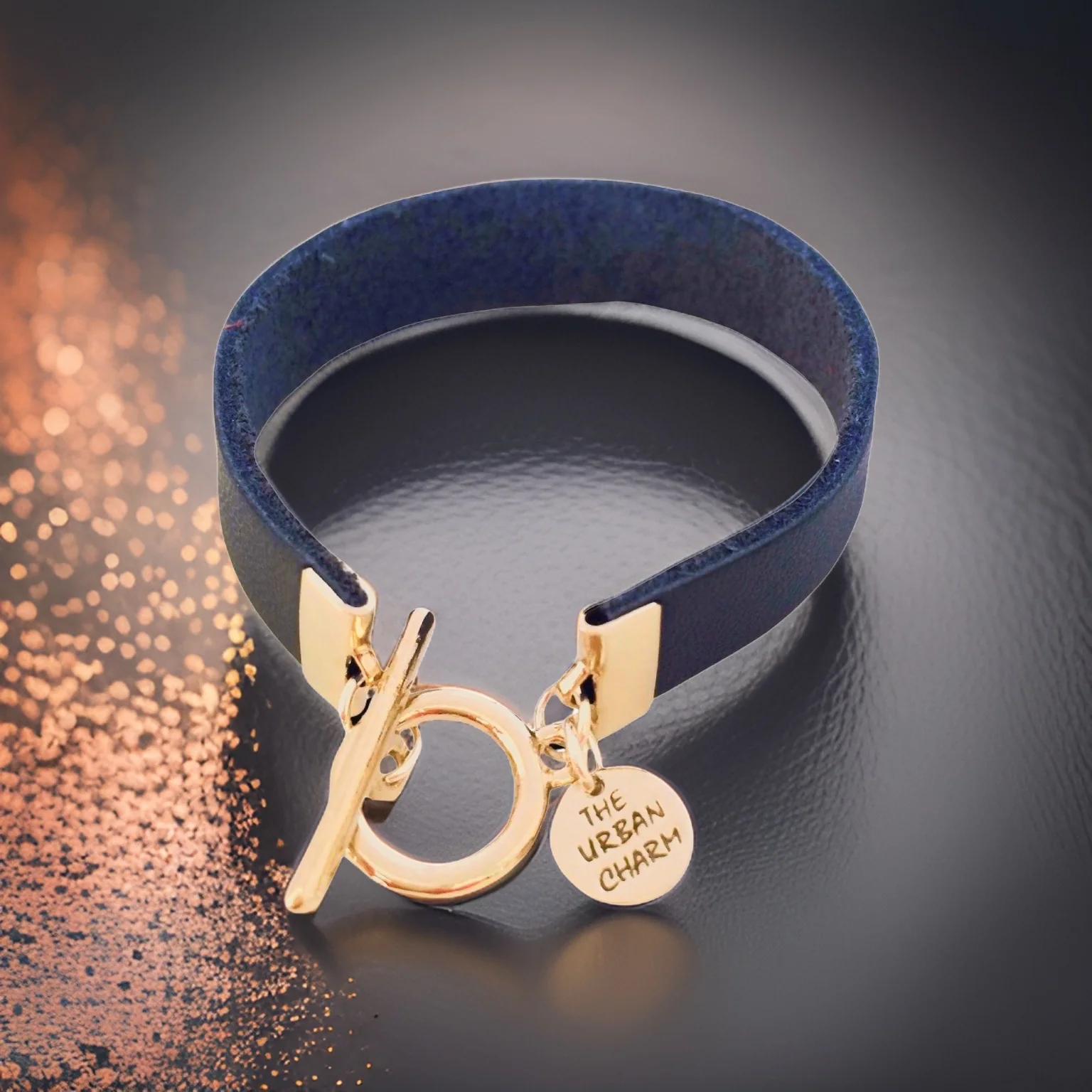 Navy Leather Color Band Bracelet