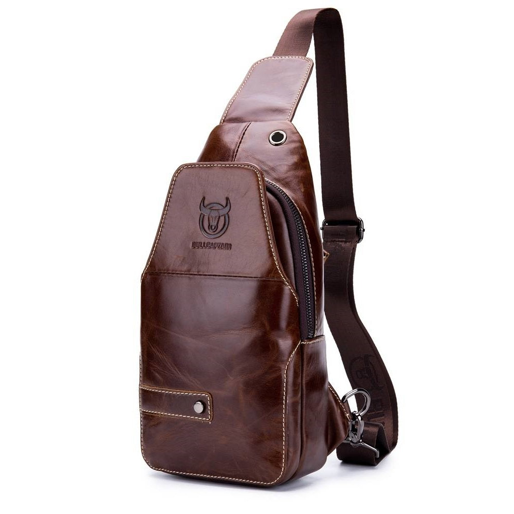 BULLCAPTAIN Men Leather Sling Bag for Men Chest Bags Crossbody Pack