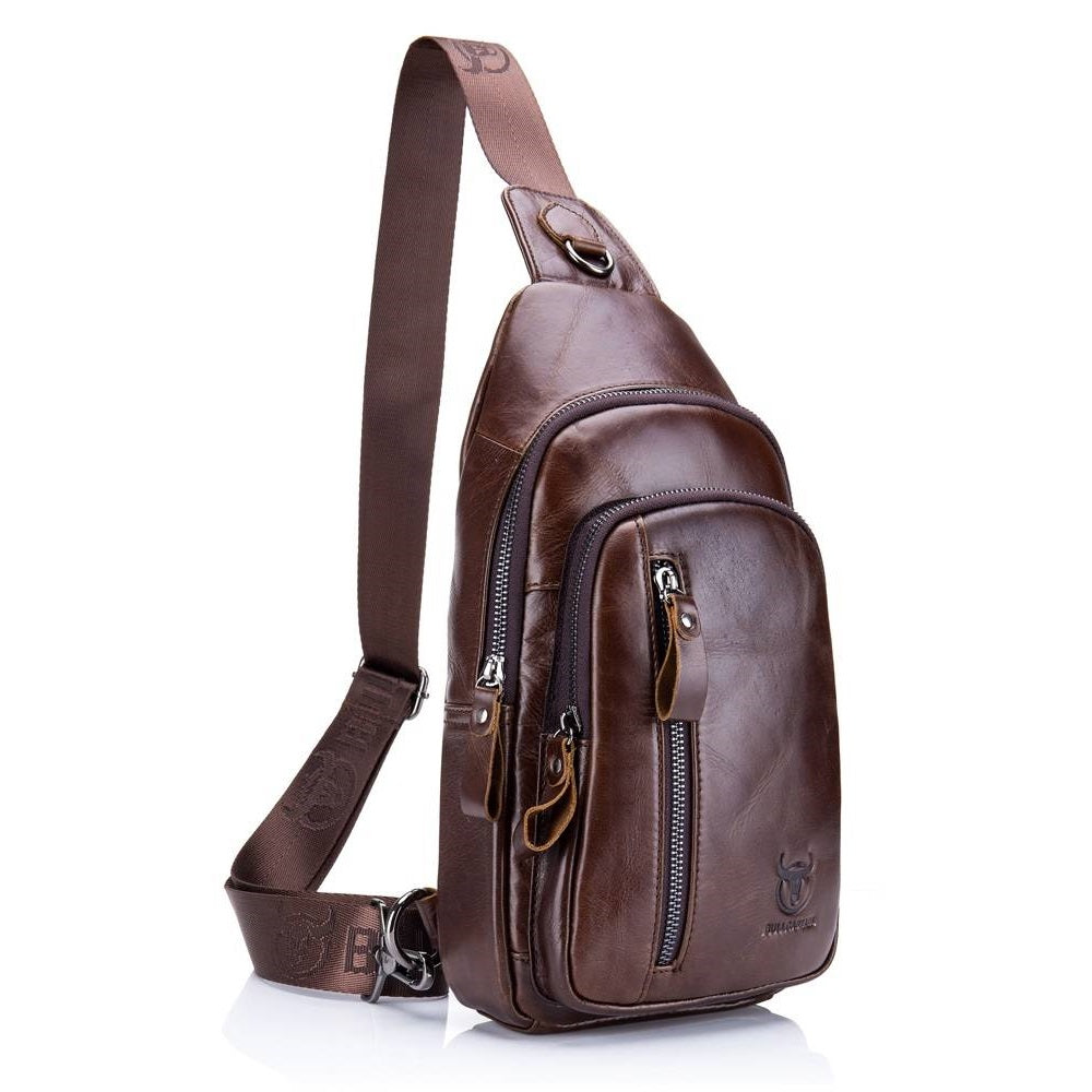 BULLCAPTAIN Leather Men Sling Shoulder Crossbody Bags Backpack