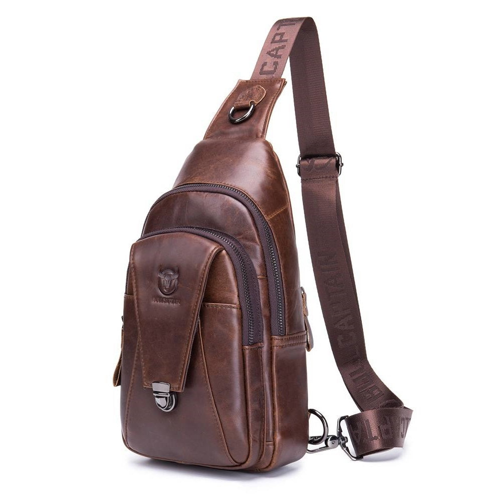 BULLCAPTAIN Genuine Leather Men Cross Body Shoulder Bag Chest Pack