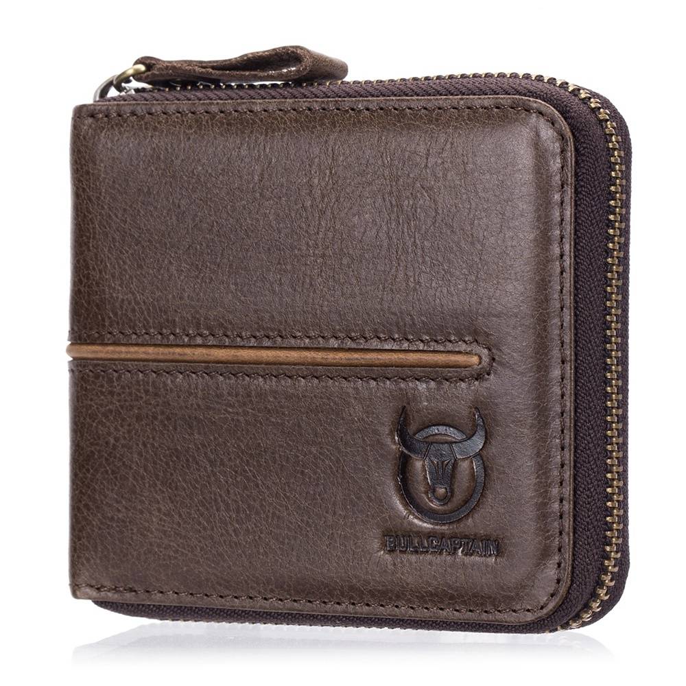 BULLCAPTAIN Leather Bifold Zipper Men's Wallet