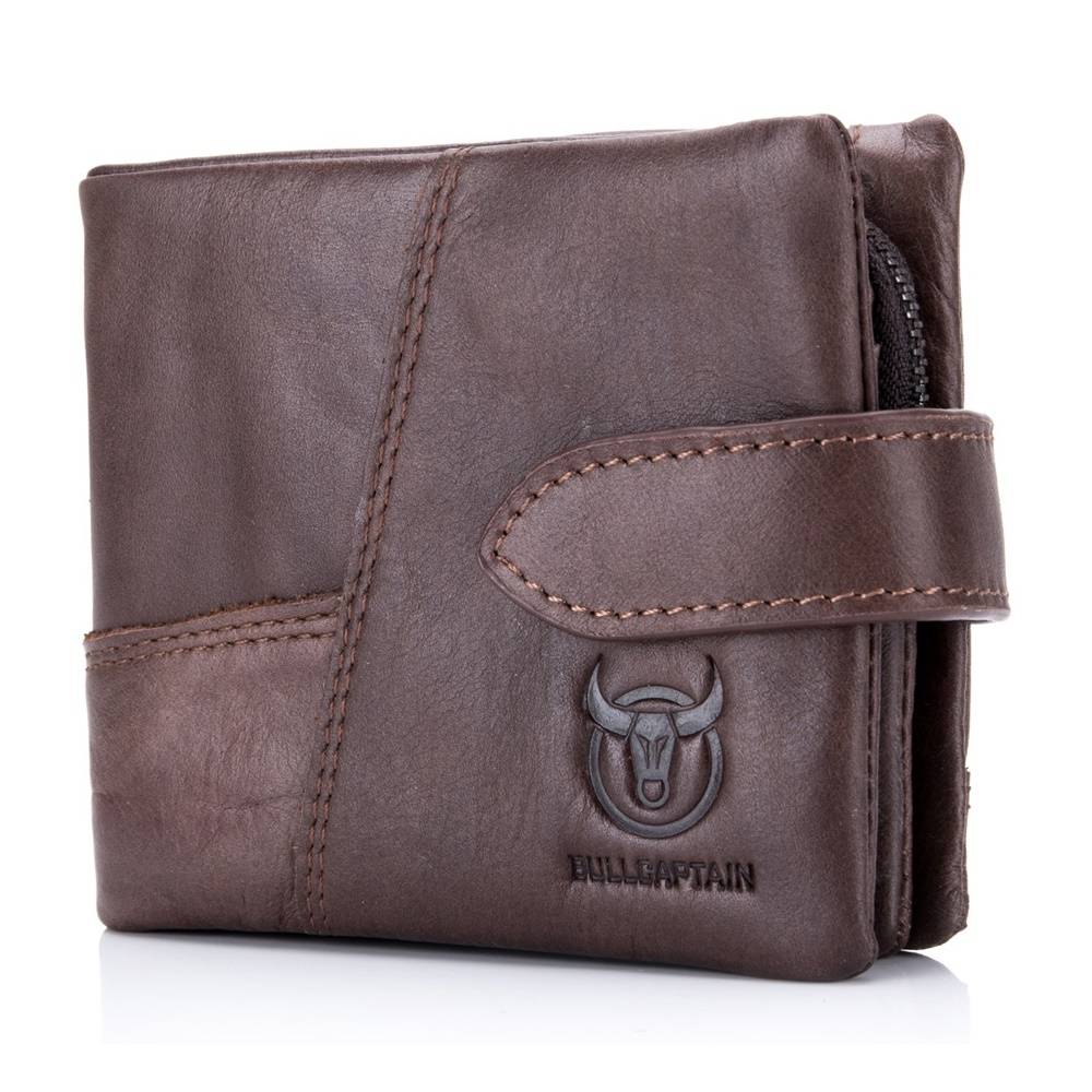 BULLCAPTAIN Vintage Leather Men Wallet With Detachable Purse