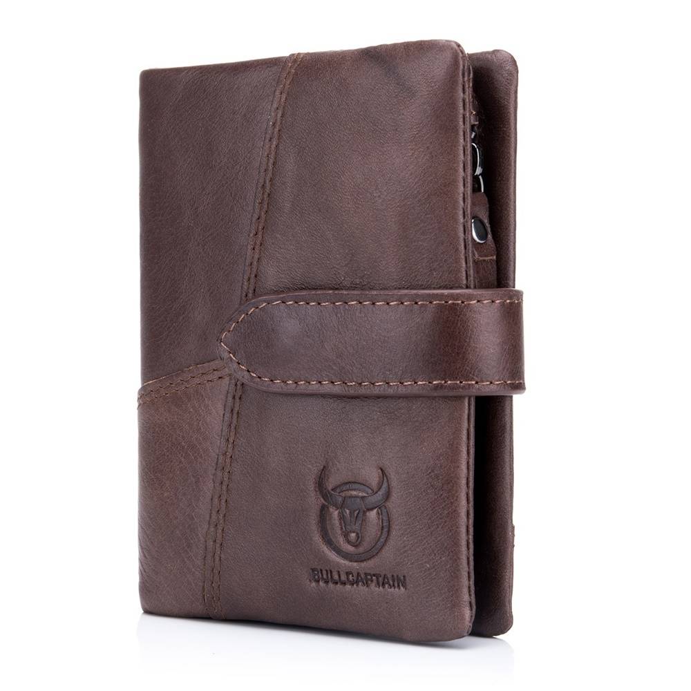 BULLCAPTAIN Men Wallets Bifold Leather Vintage Purse With 2 ID Window