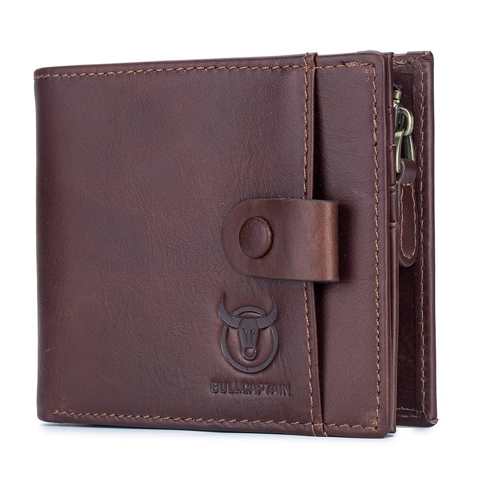 BULLCAPTAIN RFID Men's RFID Wallet Leather Bifold Zipper Purse