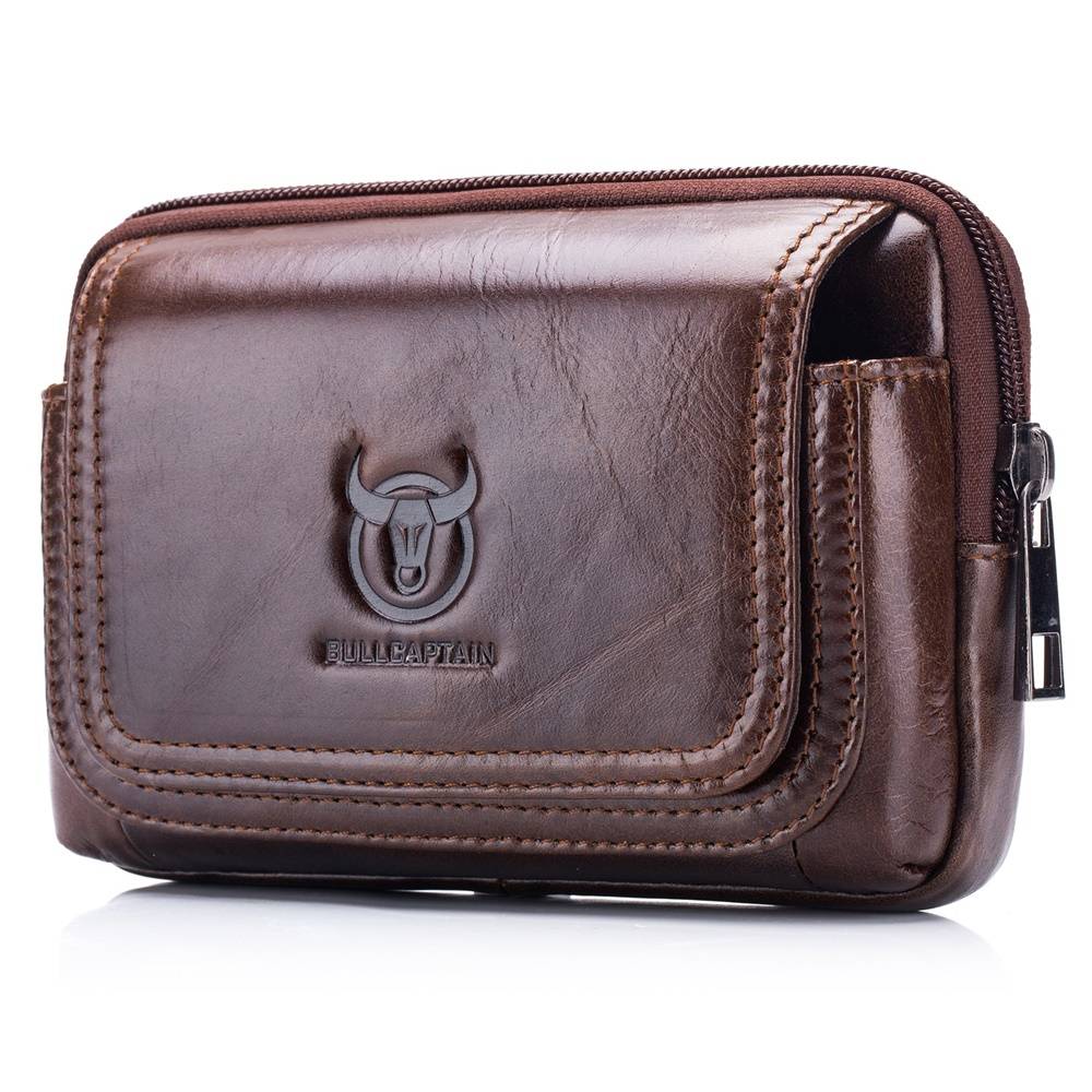 BULLCAPTAIN Leather Casual Men Waist Pack Bag Belt Mobile phone Bag