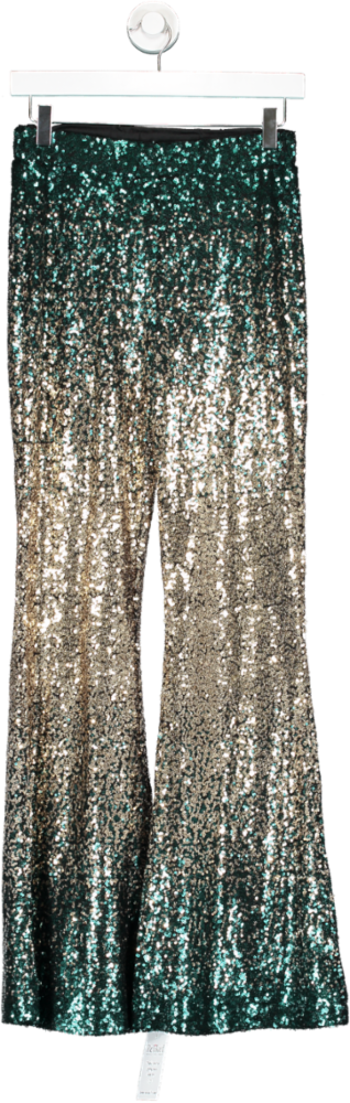 Green Clothing Sparkly Gradient Sequin Flare Trousers UK S