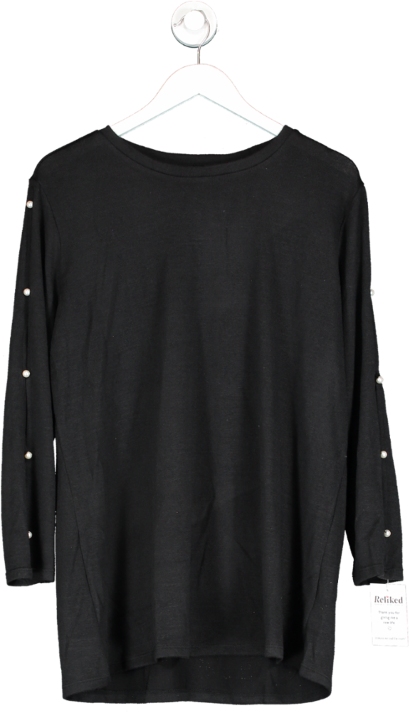 v by very Curve Crew Neck Pearl Embellished Sleeve Detail Top - Black UK 28