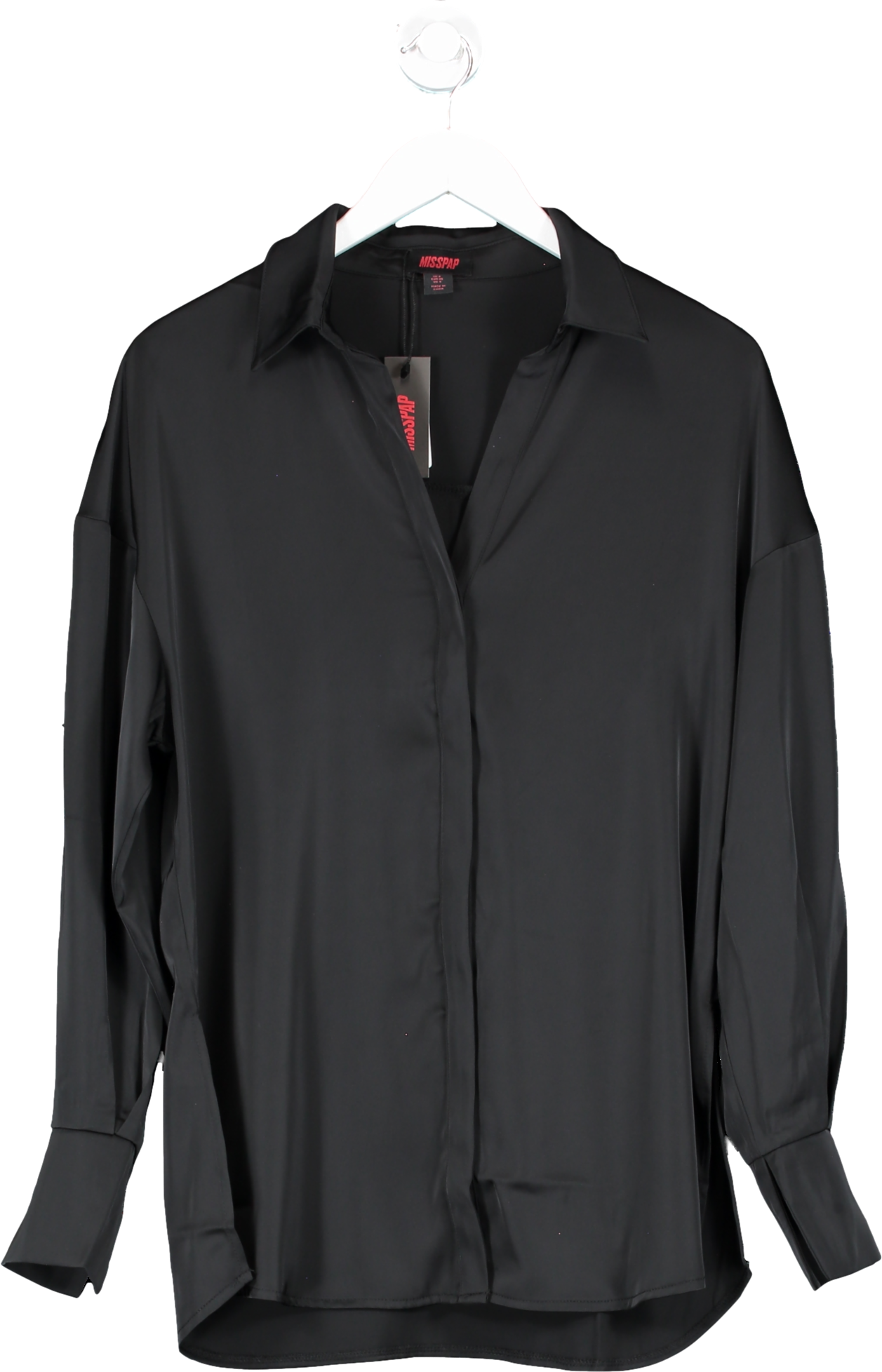 Misspap Black Satin Relaxed Shirt UK 8