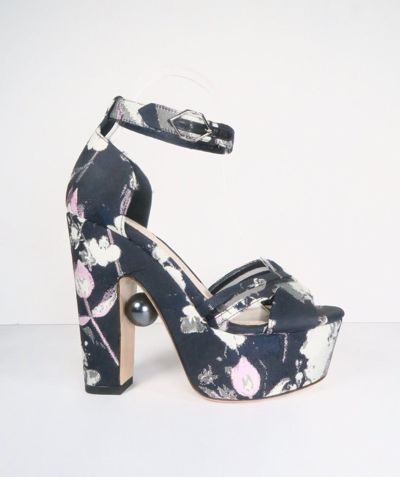 NICHOLAS KIRKWOOD BLUE 'JACQUARD' PLATFORM STARP SANDAL UK 3.5