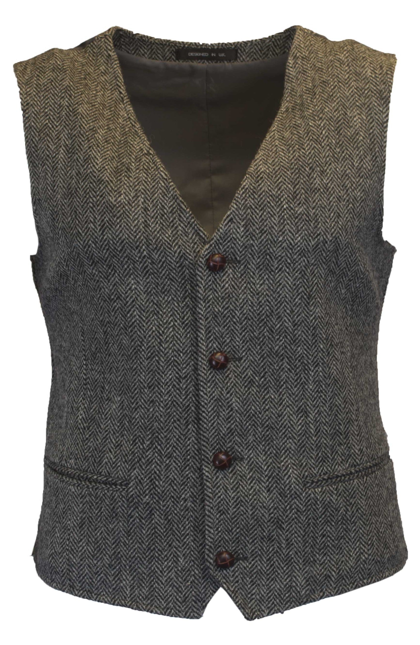 Mens Classic Scottish Harris Tweed Waistcoat - Steel Grey