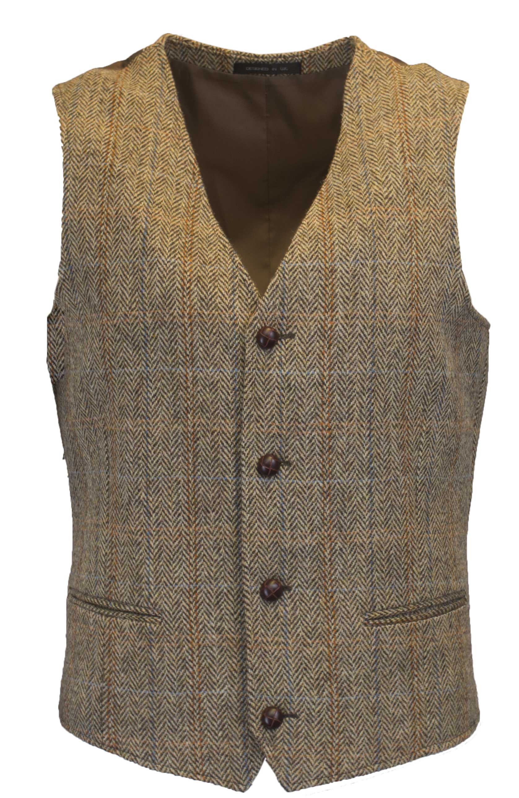 Mens Classic Scottish Harris Tweed Waistcoat - White Sand