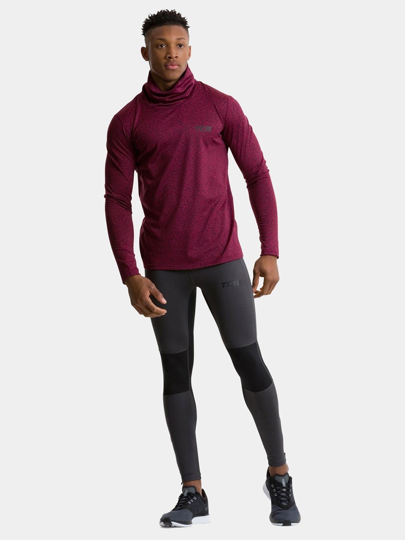 Warm-Up Thermal Long Sleeve Funnel Neck Top For Men With Brushed Inner Fabric, Thumbholes & Reflective Strips