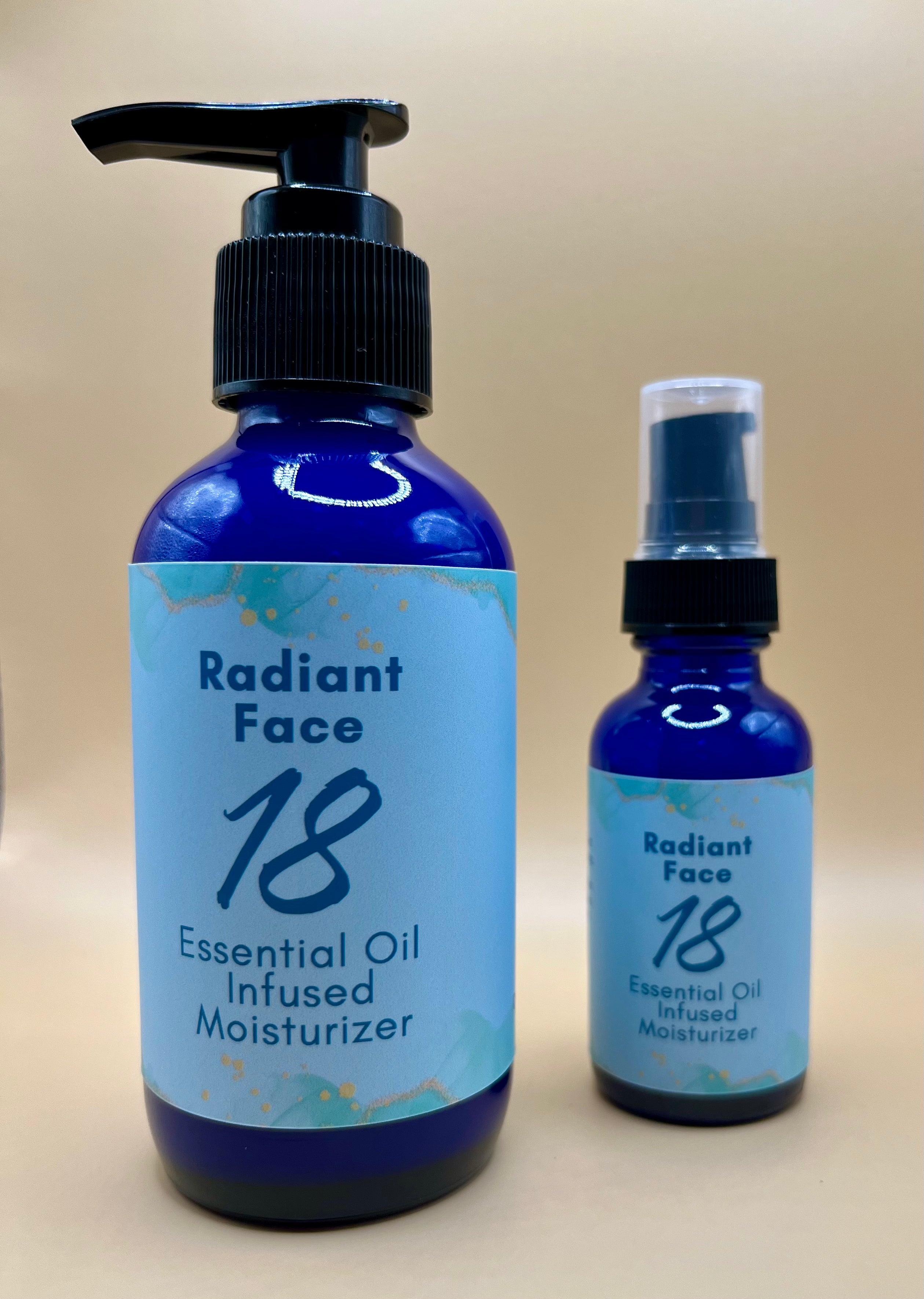 Radiant Face 18 Essential Oil Infused Face Moisturizer 1 oz or 4 oz