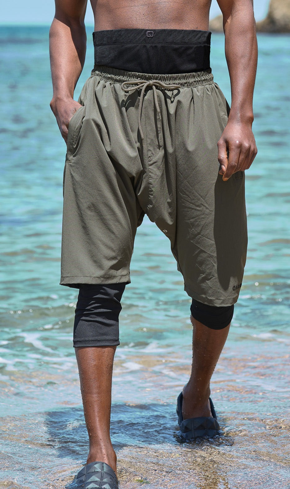 QL Halal Swim Shorts in Khaki and Black