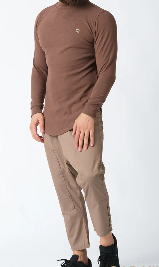 QL Longline High Collar Sweatshirt in Taupe