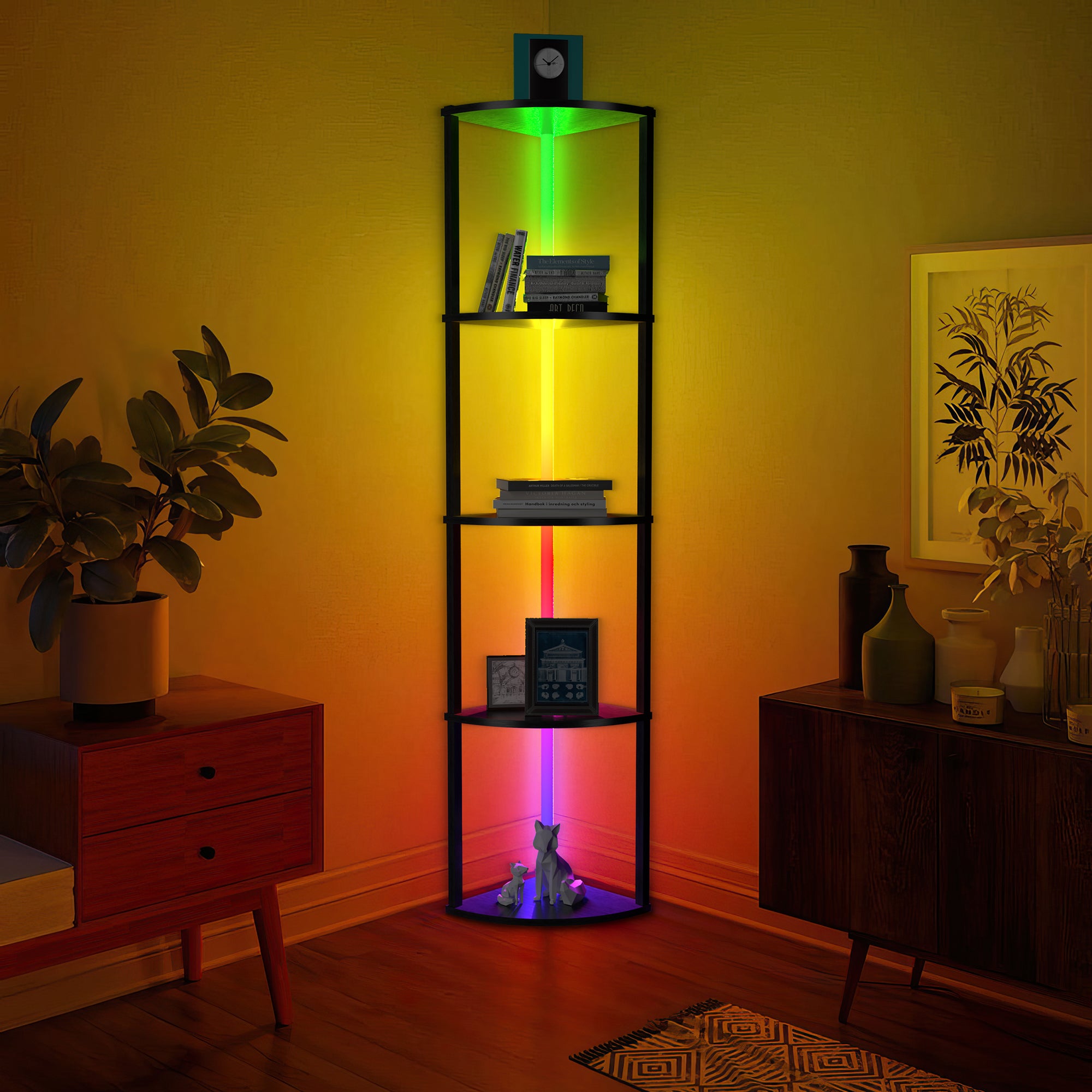 Corner Shelf Bookshelf with RGB LED Lights