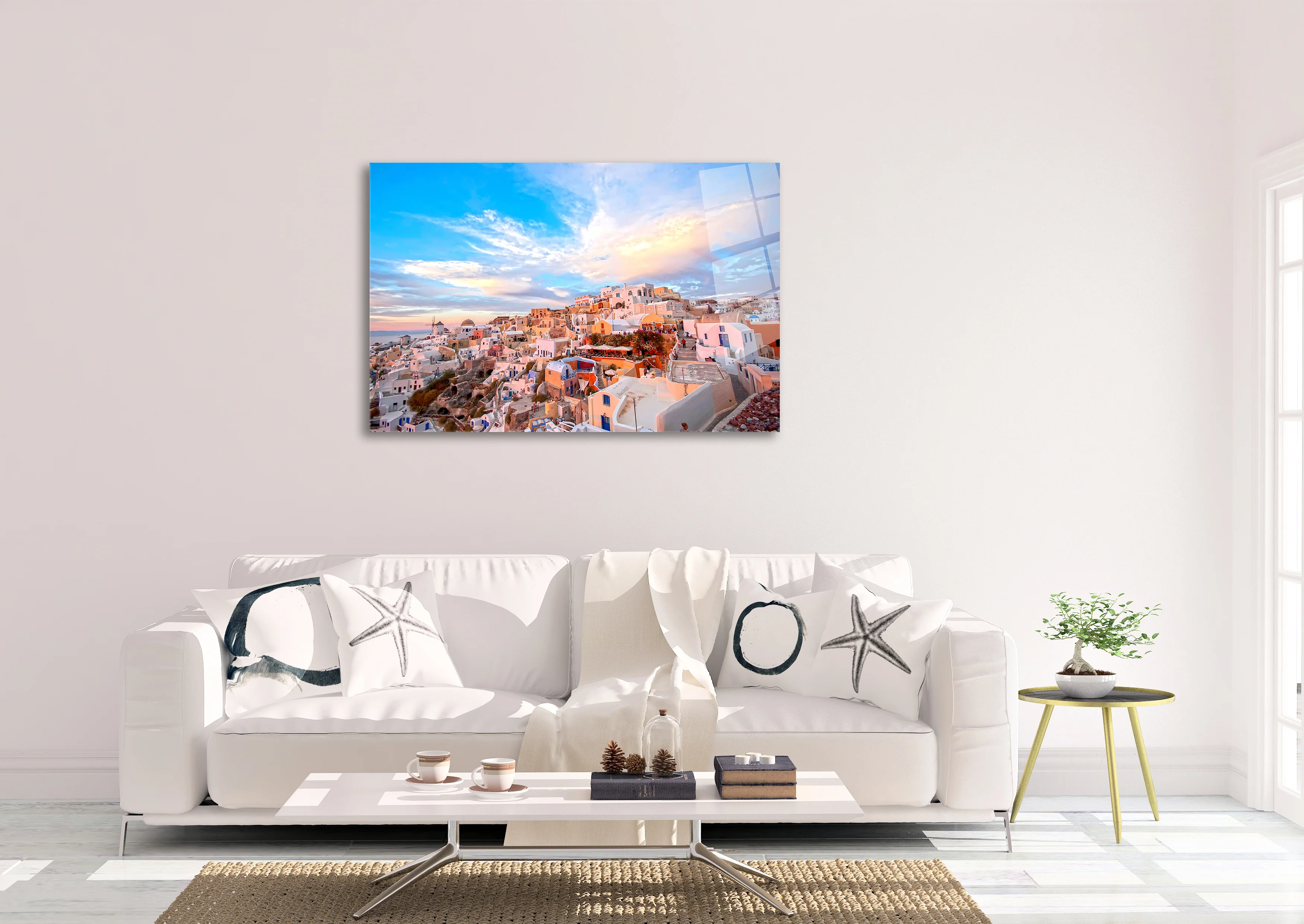 Santorini Greence Sunset Clouds HD Metal Wall Art