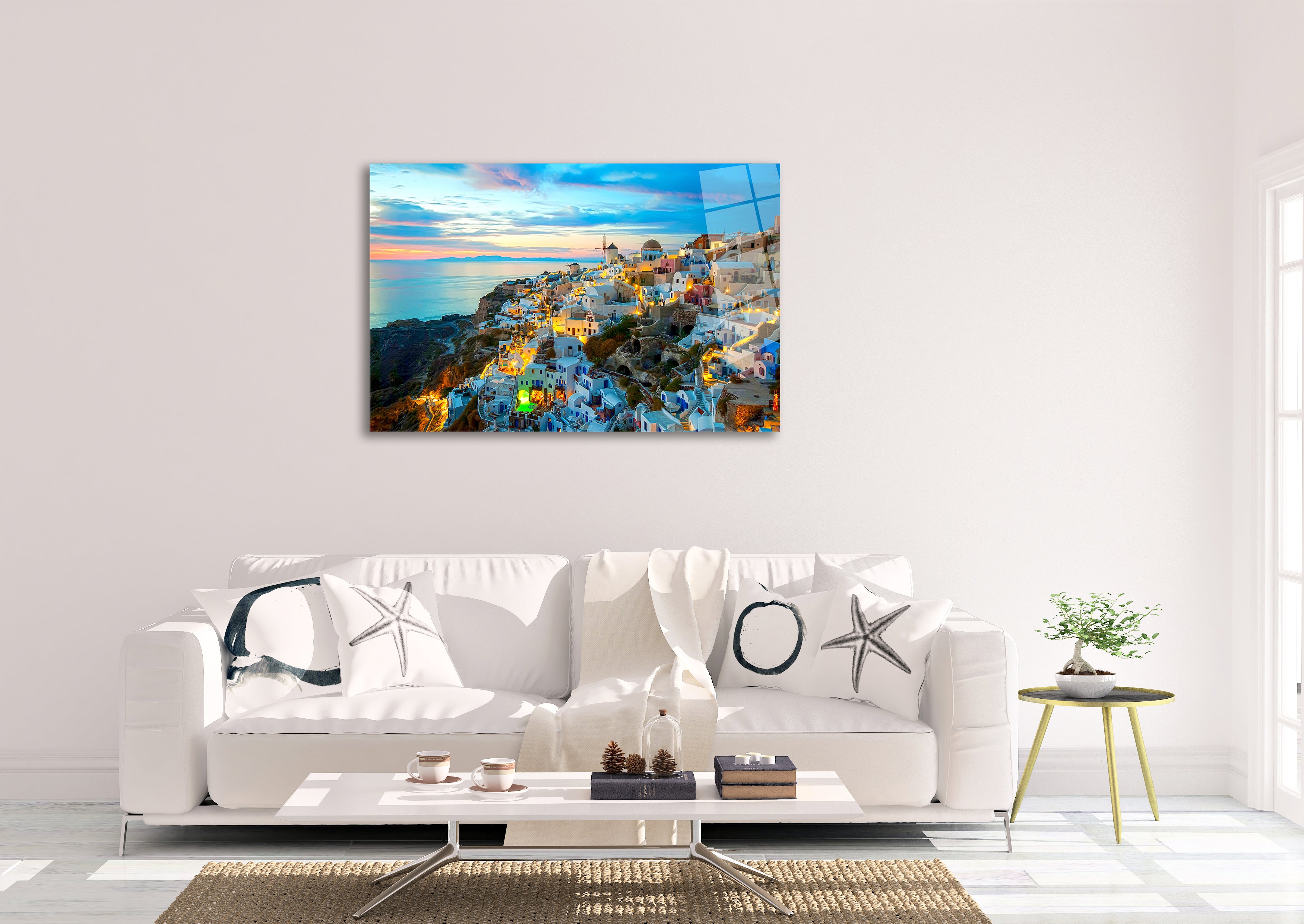 Santorini Beautiful lights Island HD Metal Wall Art