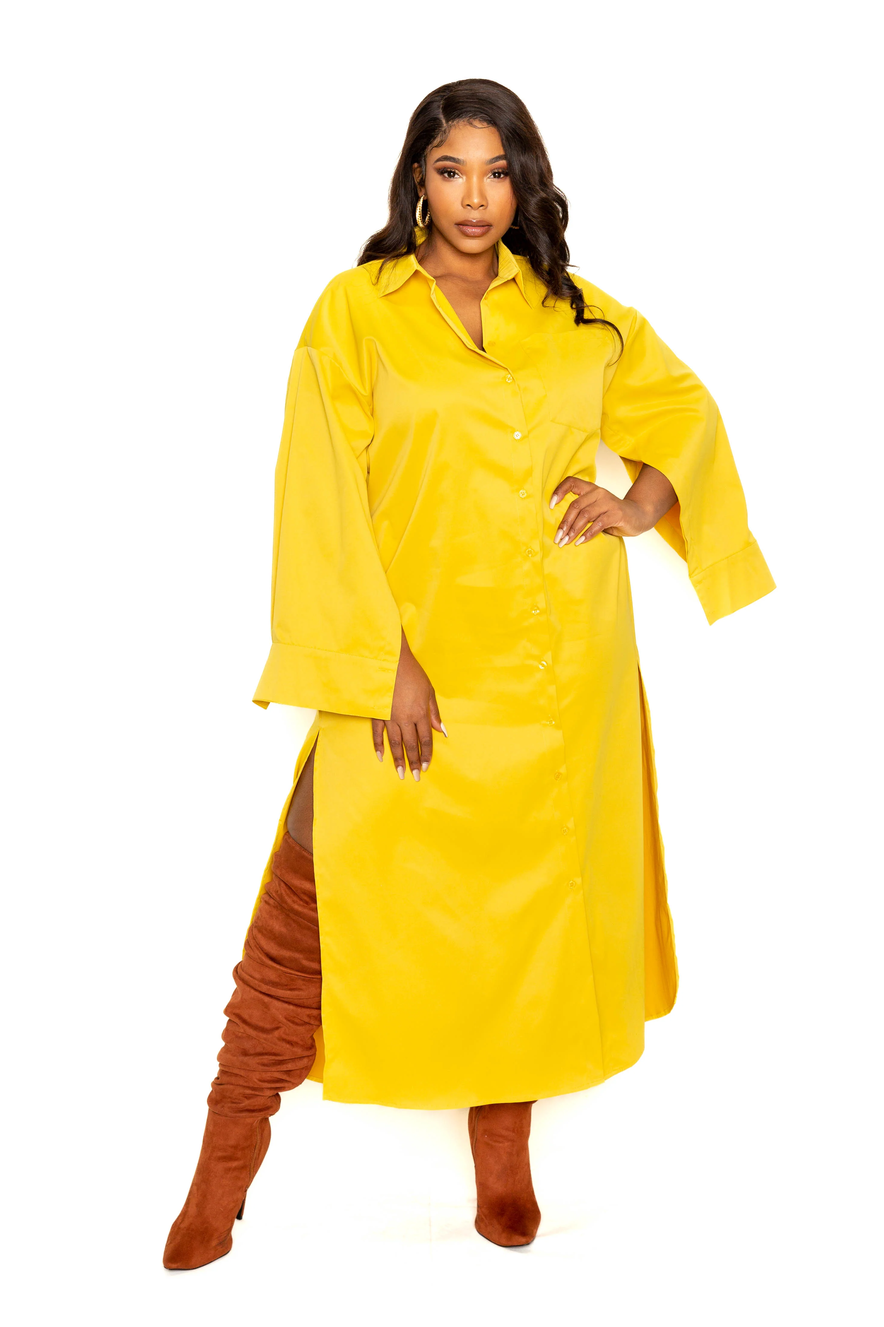 Plus Size Cape Sleeve Shirt Dress