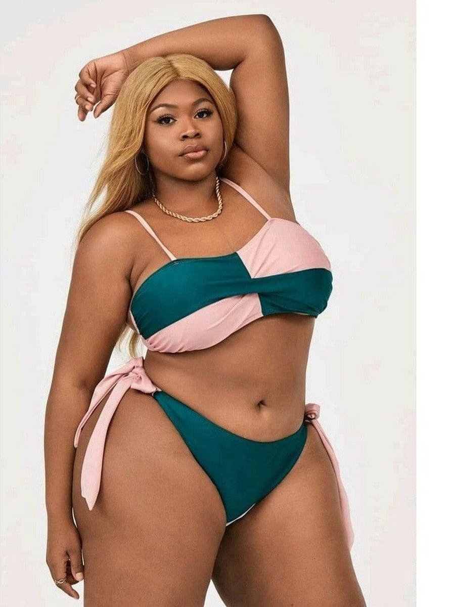 Plus Size Pink and Green 2pc Swimsuit