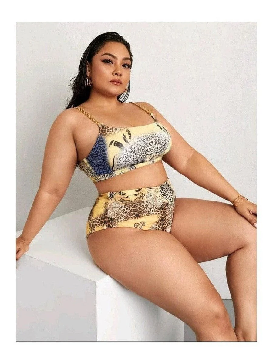 Plus Size Mixed Animal Print 2pc Swimset