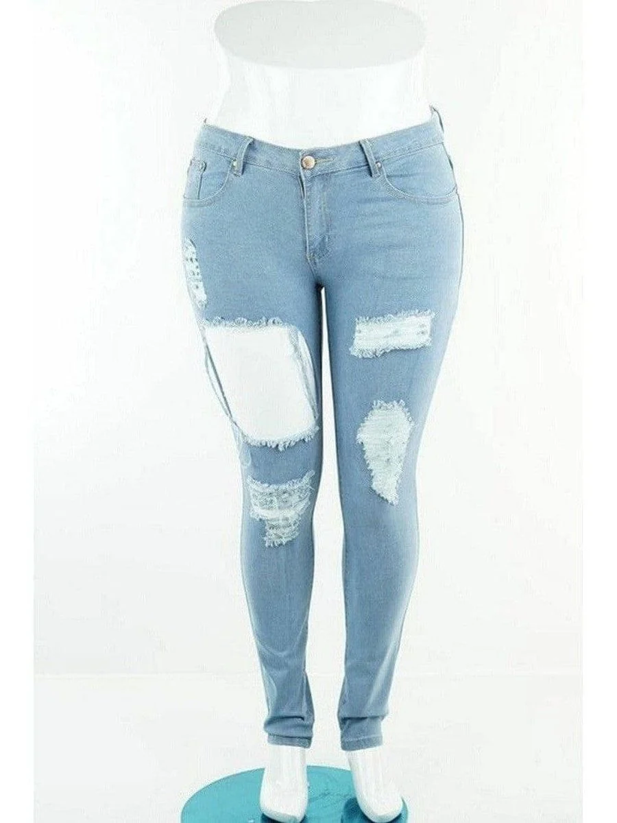 Plus Size Distressed Light Blue Jeans