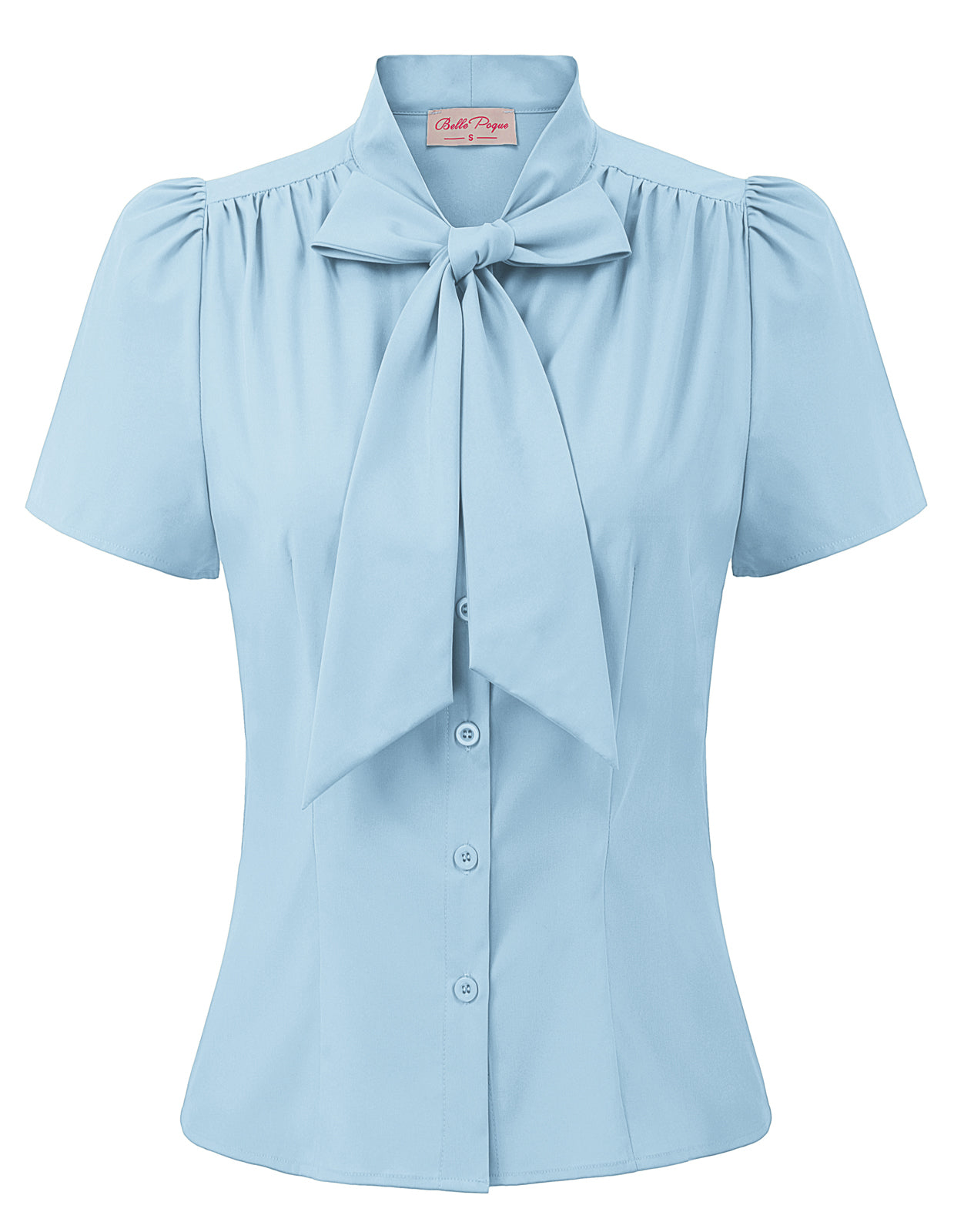 Solid Color Short Sleeve Bow-Knot Decorated Shirt