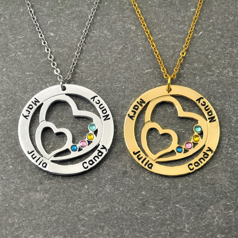 Personalized Name Necklace with Birthston in Cricle,Gift for Women