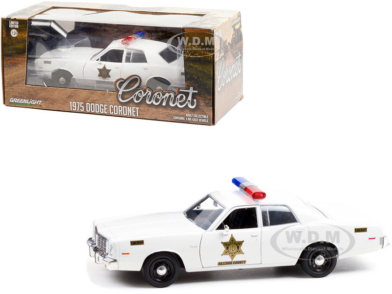1975 Dodge Coronet White "Hazzard County Sheriff" 1/24 Diecast Model Car by Greenlight