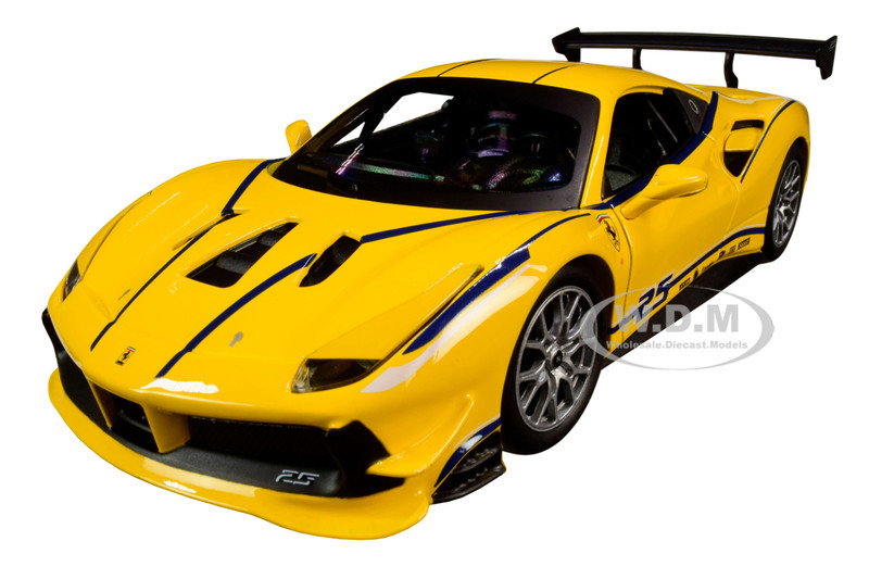 Ferrari 488 Challenge #25 Yellow with Blue Stripes "Ferrari Racing" 1/24 Diecast Model Car by Bburago