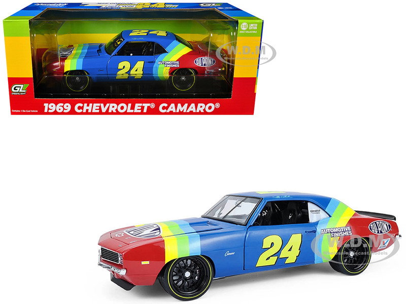 1969 Chevrolet Camaro #24 Jeff Gordon "Hendrick Motorsports First Win Tribute" Blue and Red with Rainbow Stripes 1/18 Diecast Model Car by Highway 61