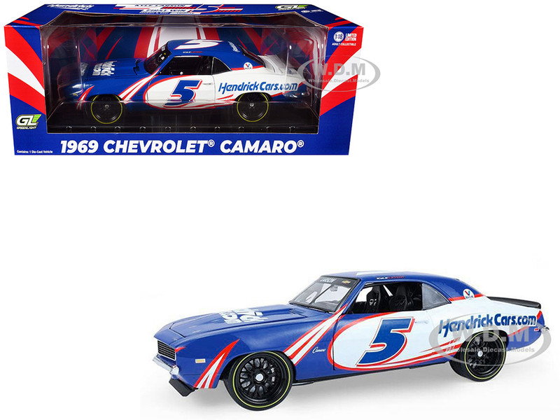 1969 Chevrolet Camaro #5 Kyle Larson "Hendrick Motorsports First Win Tribute" Blue and White with Graphics 1/18 Diecast Model Car by Highway 61