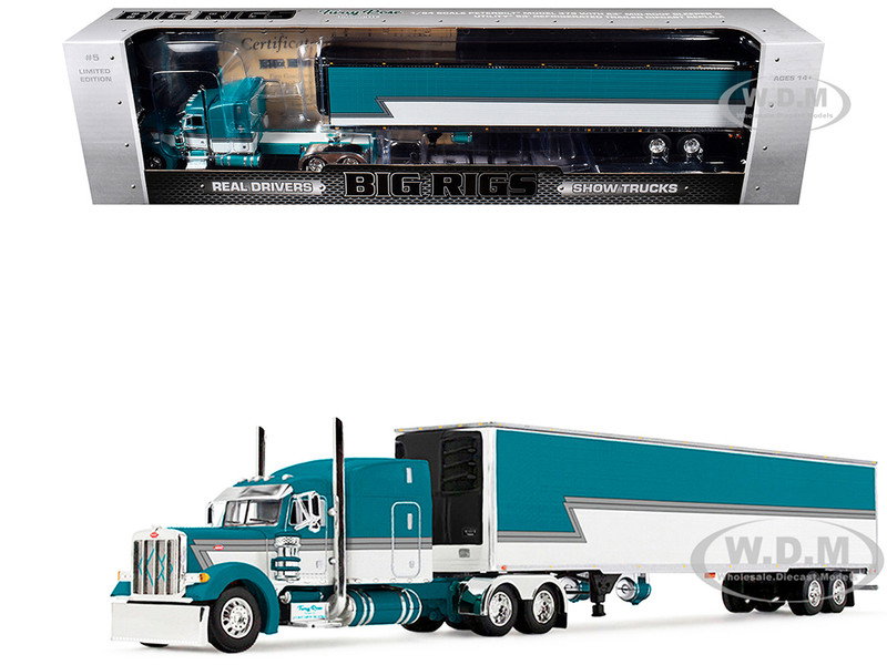 Peterbilt 379 with 63" Mid-Roof Sleeper and 53' Utility Trailer with Reefer "Tway Rose Transport" Teal and White with Stripes "Big Rigs" Series II #5 1/64 Diecast Model by DCP/First Gear