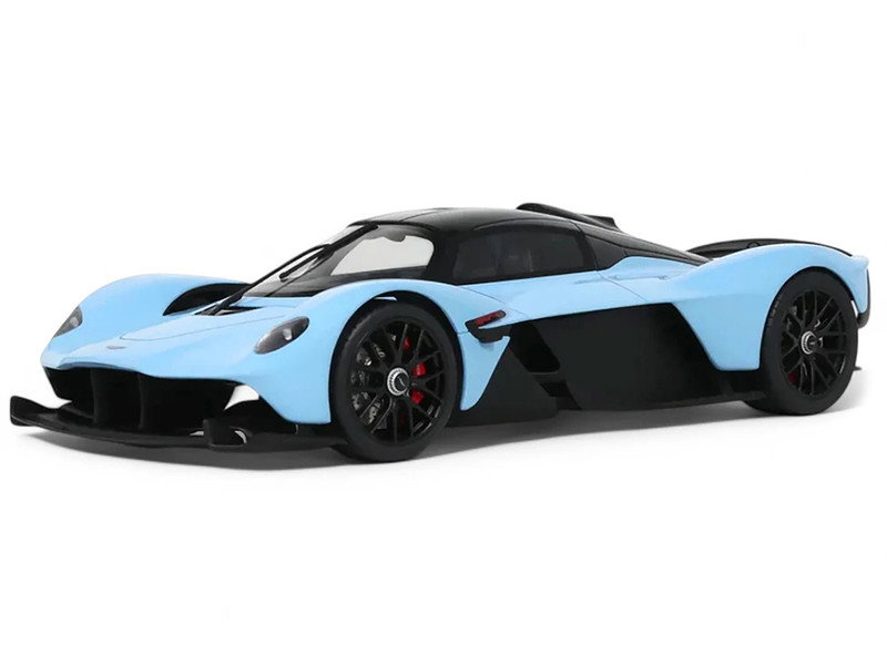 2023 Aston Martin Valkyrie Light Blue with Black Top 1/18 Model Car by GT Spirit